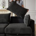 113.5'' Modular Sectiona Corduroy Sofa, Sectional Couches for Living Room U Shaped Sectional Couch with Storage Ottoman, 6 Seats Convertible Sectionals with Chaise - Image 4