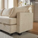 113.5'' Modular Sectiona Corduroy Sofa, Sectional Couches for Living Room U Shaped Sectional Couch with Storage Ottoman, 6 Seats Convertible Sectionals with Chaise - Image 3