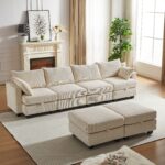113.5'' Modular Sectiona Corduroy Sofa, Sectional Couches for Living Room U Shaped Sectional Couch with Storage Ottoman, 6 Seats Convertible Sectionals with Chaise - Image 4