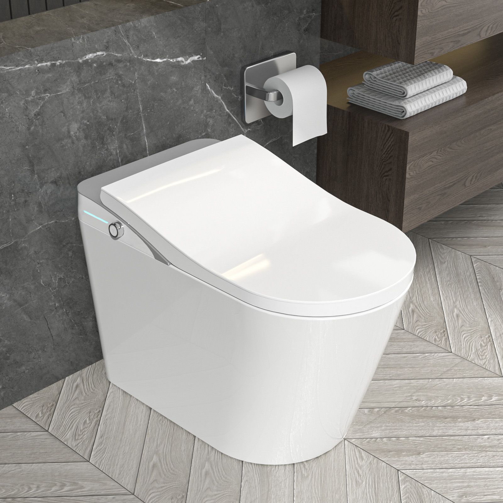 d0102helu7j One Piece Smart Toilet With Built-in Bidet, Bidet Toilet With Heated Seat Warm Wash, Elongated Bidet Toilet With Self-Clean, Auto Sensor Flush, Digital Display, Night Light - Image 1