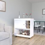 Bar Cart Aloha, Lower Panel, Six Bottle Cubbies, One Cabinet, Light Oak / White Finish