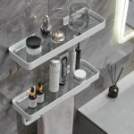 Bathroom Shelves Wall Mounted Glass Shelves for Bathroom Floating Shelf with Towel Holder Glass Shower Shelf 2 Tier Bathroom Wall Organizer - Image 4