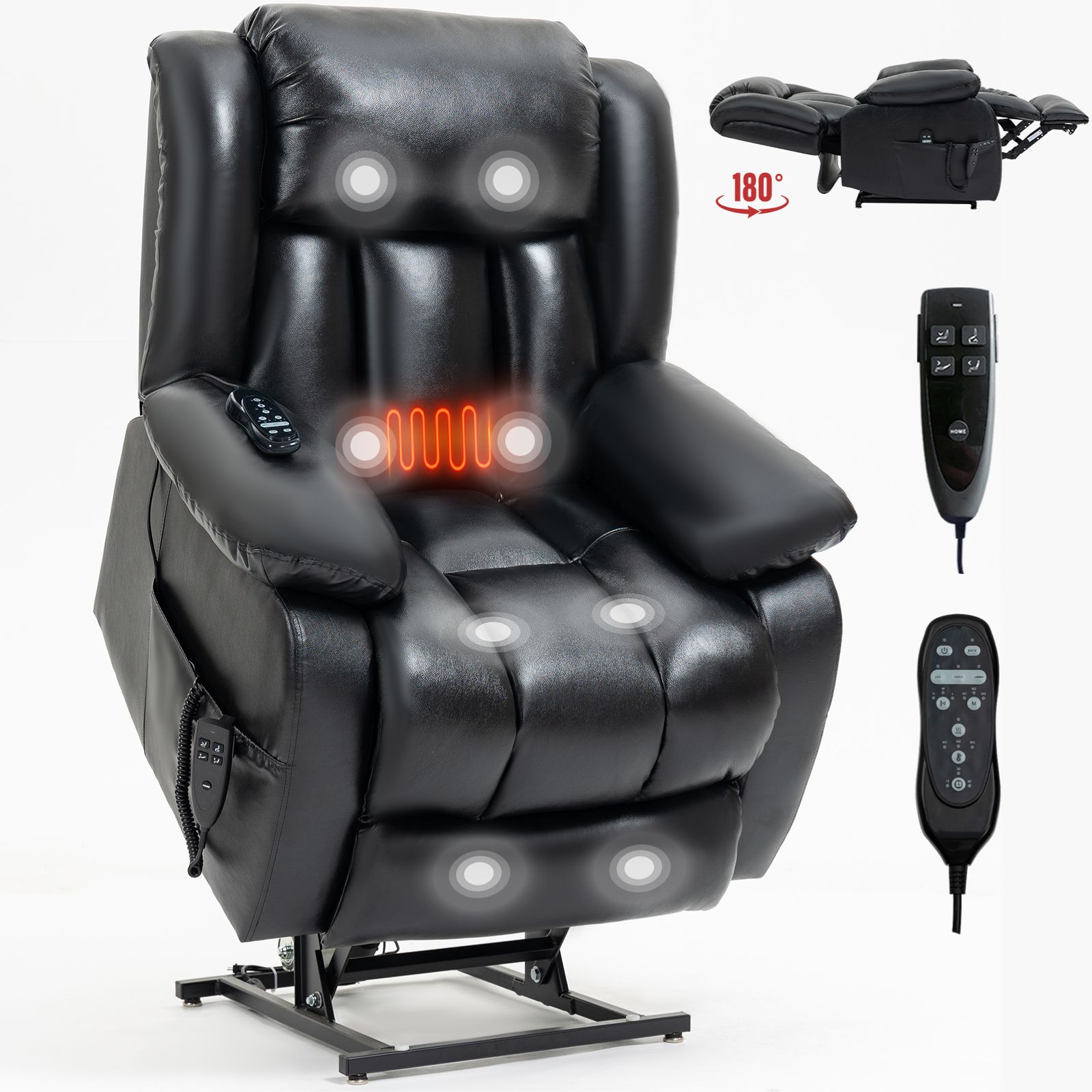 d0102hp9dy6 Dual Motor Infinite Position Up to 350 LBS Electric Medium size Genuine Leather Black Power Lift Recliner Chair with 8-Point Vibration Massage and Lumbar Heating - Image 1