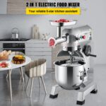 VEVOR Commercial Stand Mixer, 20Qt Stainless Steel Bowl, 1100W 2 in 1 Multifunctional Electric Food Mixer with Meat Grinder & 3 Speeds, Dough Hook Whisk Beater Included, Perfect for Bakery Pizzeria - Image 2