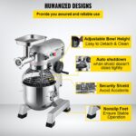 VEVOR Commercial Stand Mixer, 20Qt Stainless Steel Bowl, 1100W 2 in 1 Multifunctional Electric Food Mixer with Meat Grinder & 3 Speeds, Dough Hook Whisk Beater Included, Perfect for Bakery Pizzeria - Image 6