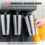 VEVOR Milkshake Maker, 375W x 3 Electric Milkshake Machine, Triple Heads Drink Mixer Blender Machine, 3-Speed Milkshake Mixer with 3 x 820 ml Stainless Steel Cups, for Commercial and Home - Image 3
