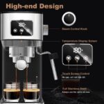 Geek Chef Espresso Machine, Cappuccino & Latte Machine with ESE POD Filter & Milk Frother Steam Wand, Accurate Temperature & Time Control, Compact Coffee Machine for Home,Stainless Steel - Image 4
