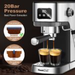 Geek Chef Espresso Machine, Cappuccino & Latte Machine with ESE POD Filter & Milk Frother Steam Wand, Accurate Temperature & Time Control, Compact Coffee Machine for Home,Stainless Steel - Image 5