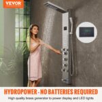 VEVOR Shower Panel System, 6 Shower Modes, LED & Screen Hydroelectricity Shower Panel Tower, Rainfall, Waterfall, 5 Massage Jets, Tub Spout, Handheld Shower, Stainless Steel Wall-Mounted Shower Set - Image 2