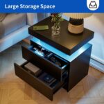 Nightstand LED Bedside Table Cabinet Lights Modern End Side with 2 Drawers for Bedroom (Black) - Image 5