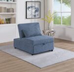 Contemporary Blue Gray Sleeper Sofa Chair Pillow Plush Tufted Seat 1pc Convertible Sofa Chair Sherpa Fabric Couch - Image 2