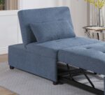 Contemporary Blue Gray Sleeper Sofa Chair Pillow Plush Tufted Seat 1pc Convertible Sofa Chair Sherpa Fabric Couch - Image 5