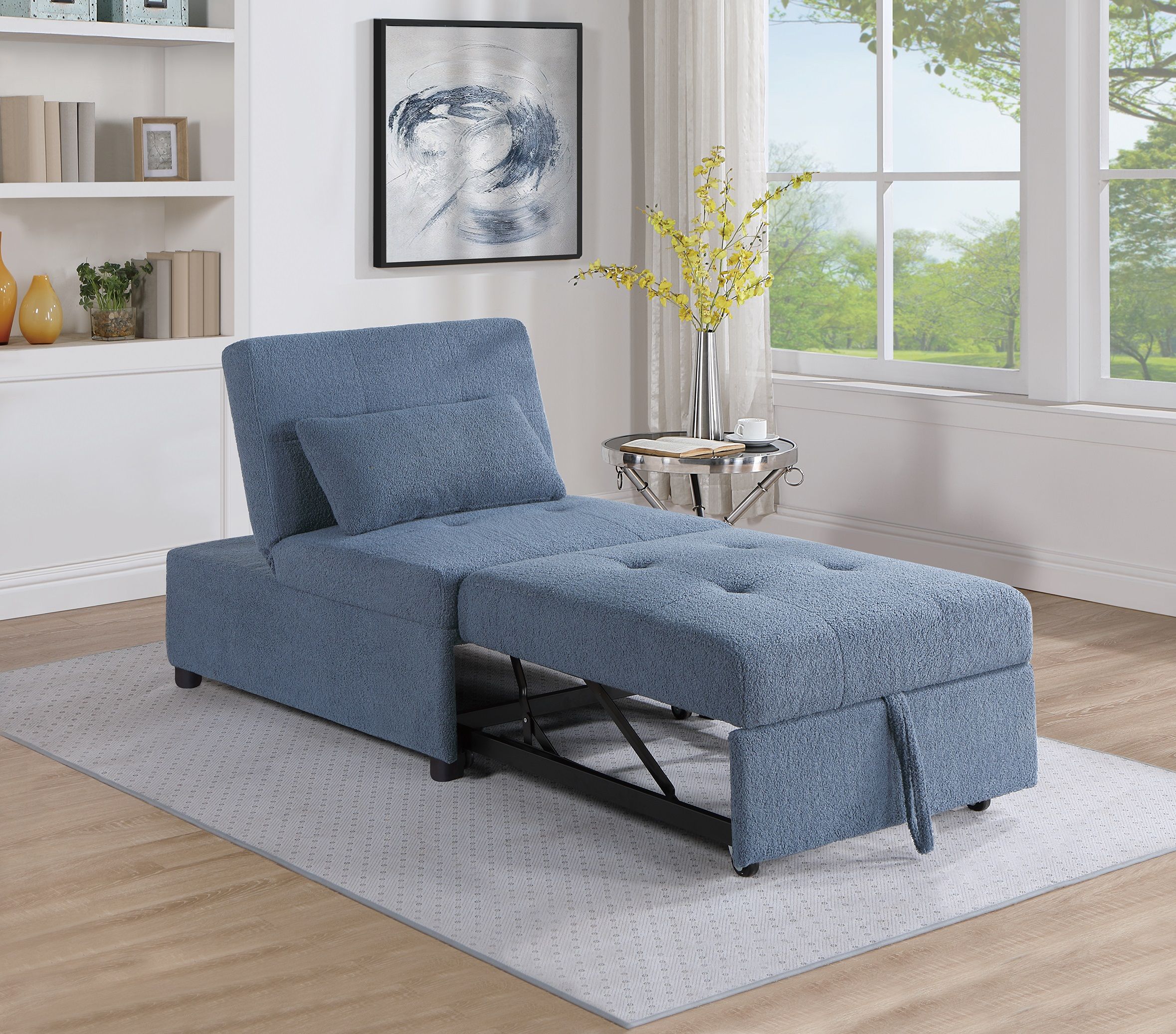 d0102hrmukt Contemporary Blue Gray Sleeper Sofa Chair Pillow Plush Tufted Seat 1pc Convertible Sofa Chair Sherpa Fabric Couch - Image 1