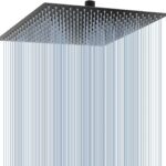 16 Inch Oversize Stainless Steel Rain Shower Head - Matte Black High Pressure Shower Head, Square Rainfall Showerhead - Waterfall Full Body Coverage - Universal Ceiling or Wall Mount