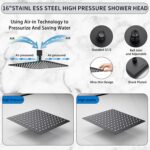16 Inch Oversize Stainless Steel Rain Shower Head - Matte Black High Pressure Shower Head, Square Rainfall Showerhead - Waterfall Full Body Coverage - Universal Ceiling or Wall Mount - Image 6