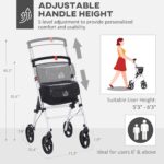 Upright Walker Rollator, Rolling Walker with Storage Bag, Tray, Dual Brakes, Adjustable Height, for Seniors, White - Image 5