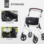 Upright Walker Rollator, Rolling Walker with Storage Bag, Tray, Dual Brakes, Adjustable Height, for Seniors, White - Image 4