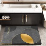 2 Pieces Modern Black&Gold Bath Tub Mat Set Non-Slip Rubber Backing 20" x 32"&16" x 24" - Image 3