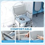 Rolling Shower Chair, Bedside Commode Wheelchair with Padded Seat, Backrest, for Seniors, Disabled, 300 lbs, Gray - Image 5