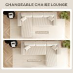 Corner Sofa with Reversible Chaise Lounge, Corduroy L-Shaped Sectional Sofa with Pocket Spring, Cream White - Image 4
