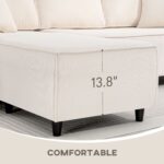 Corner Sofa with Reversible Chaise Lounge, Corduroy L-Shaped Sectional Sofa with Pocket Spring, Cream White - Image 6
