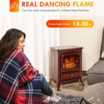 22" Electric Fireplace Heater, Freestanding Fire Place Stove with Realistic LED Flames and Logs, and Overheating Protection, 725W/1450W, Red - Image 4